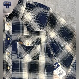 Smith’s Workwear Men’s Plaid Flannel Shirt Medium Snap Long Sleeve Western NWT